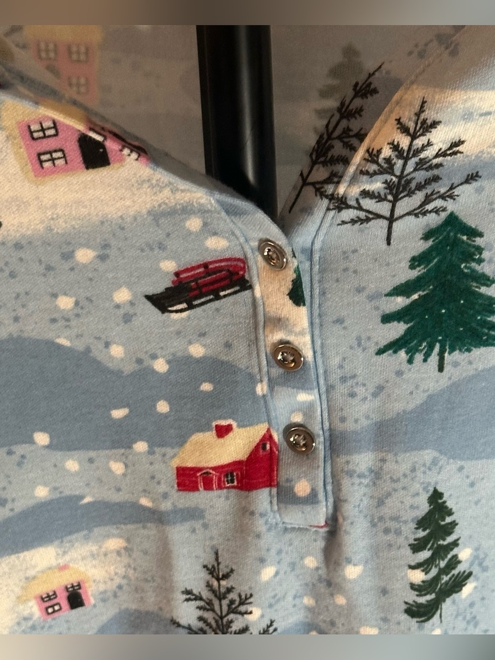 Karen Scott Light Blue Long Sleeve Holiday Henley Top